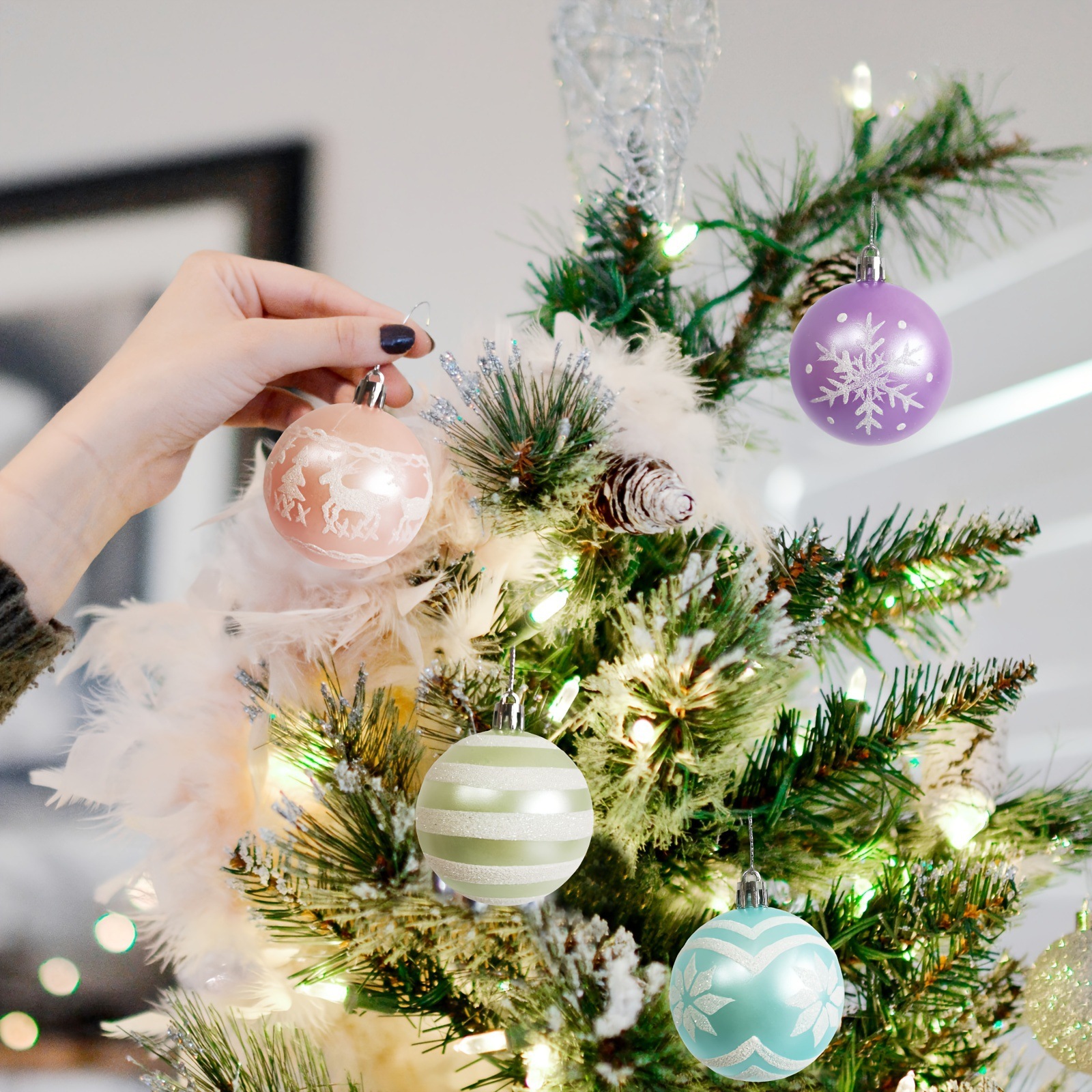 Nuevo color macaron de 6cm color plástico pintado bola de Navidad decoración de fiesta de Navidad árbol de Navidad bola colgante