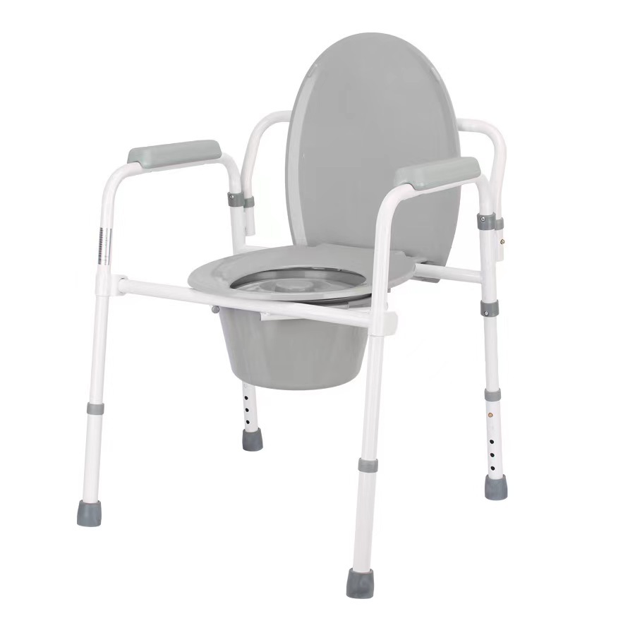 Fábrica en stock ancianos inodoro silla móvil inodoro taburete hogar inodoro silla plegable de acero inoxidable mujeres embarazadas Silla de baño