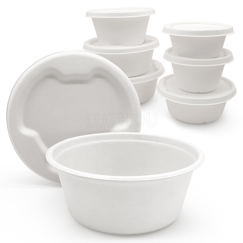 Fábrica verde al por mayor de pulpa de caña de azúcar desechable vajilla de Protección Ambiental 1000ml tazón redondo compostable degradable tazón de papel