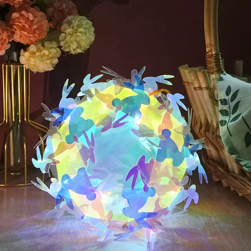 新款玉兔发光手提灯笼 夜市景区儿童玩具兔子炫彩镭射手工diy花灯