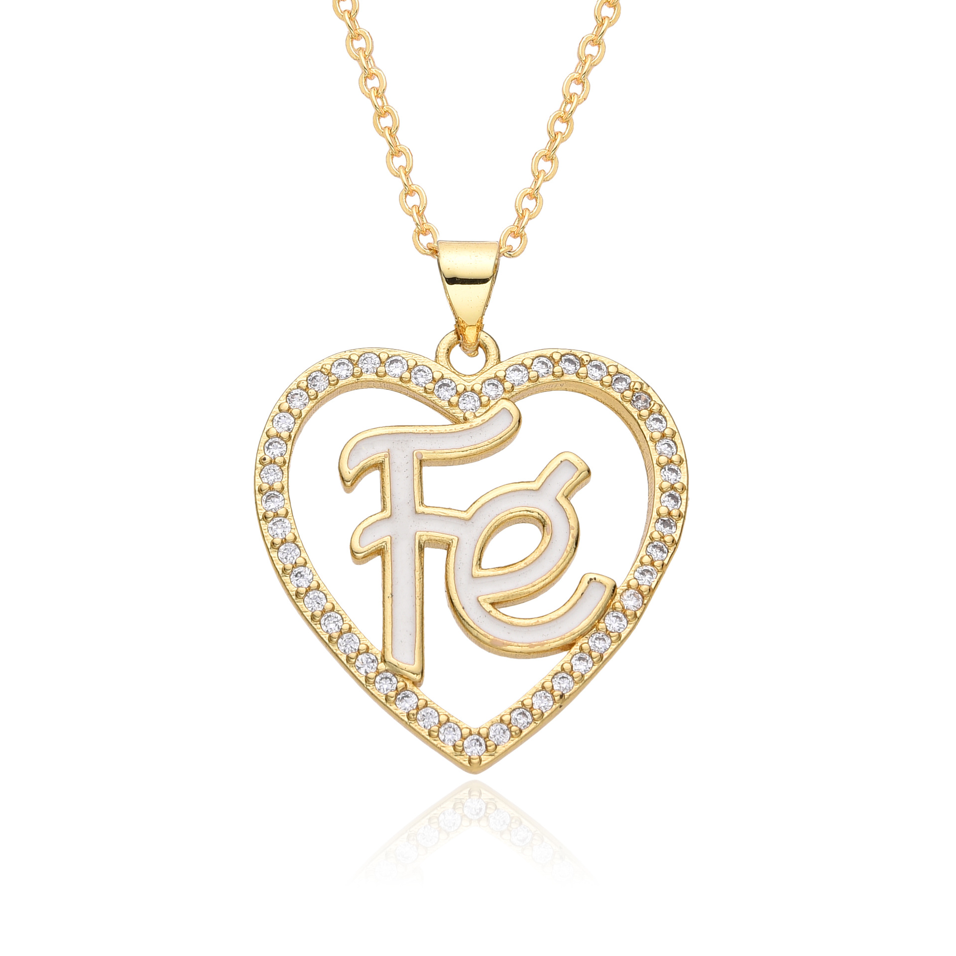 Copper Material Copper Cable Chain Enamel Inlay Letter Heart Shape Zircon Pendant Necklace