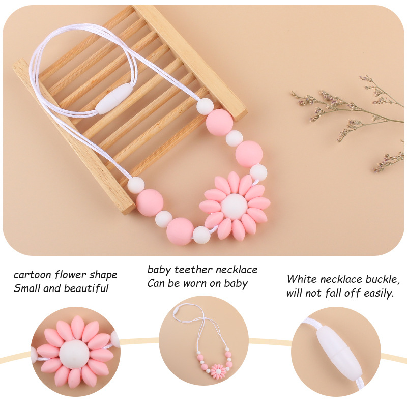 Bebé collar de flores de dibujos animados bebé creativo cuentas de silicona mordedura molar masticable COLLAR COLGANTE hecho a mano