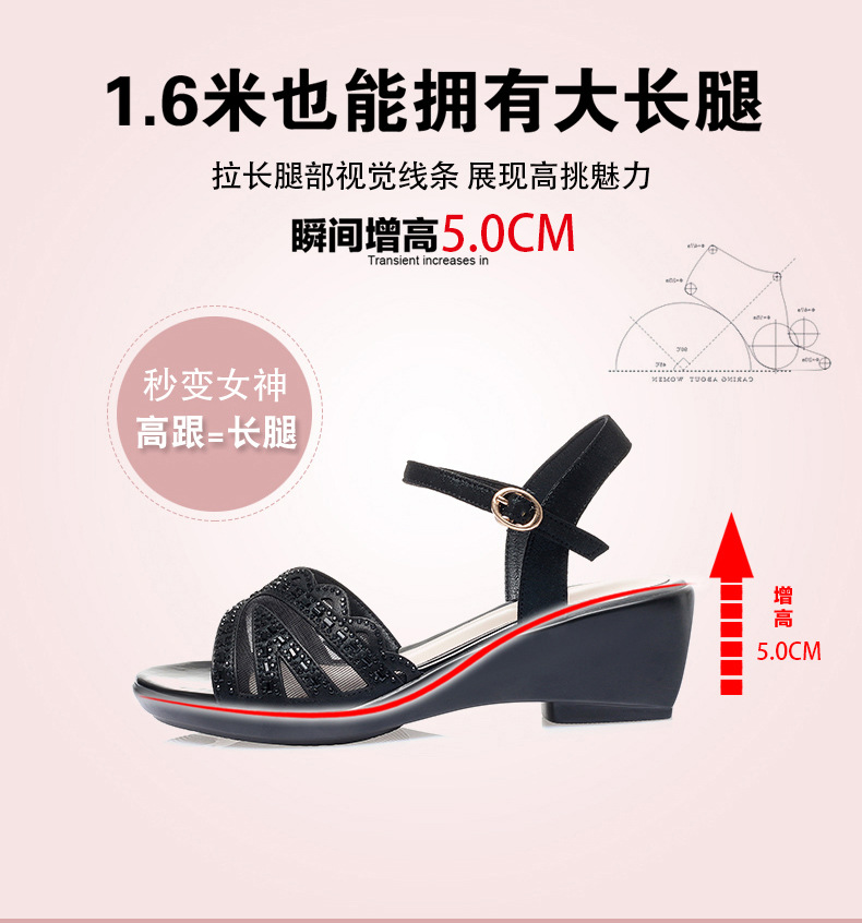 Sandal nữ gót vuông đế xuồng da thật thoải mái — Màu đen chi tiết 4