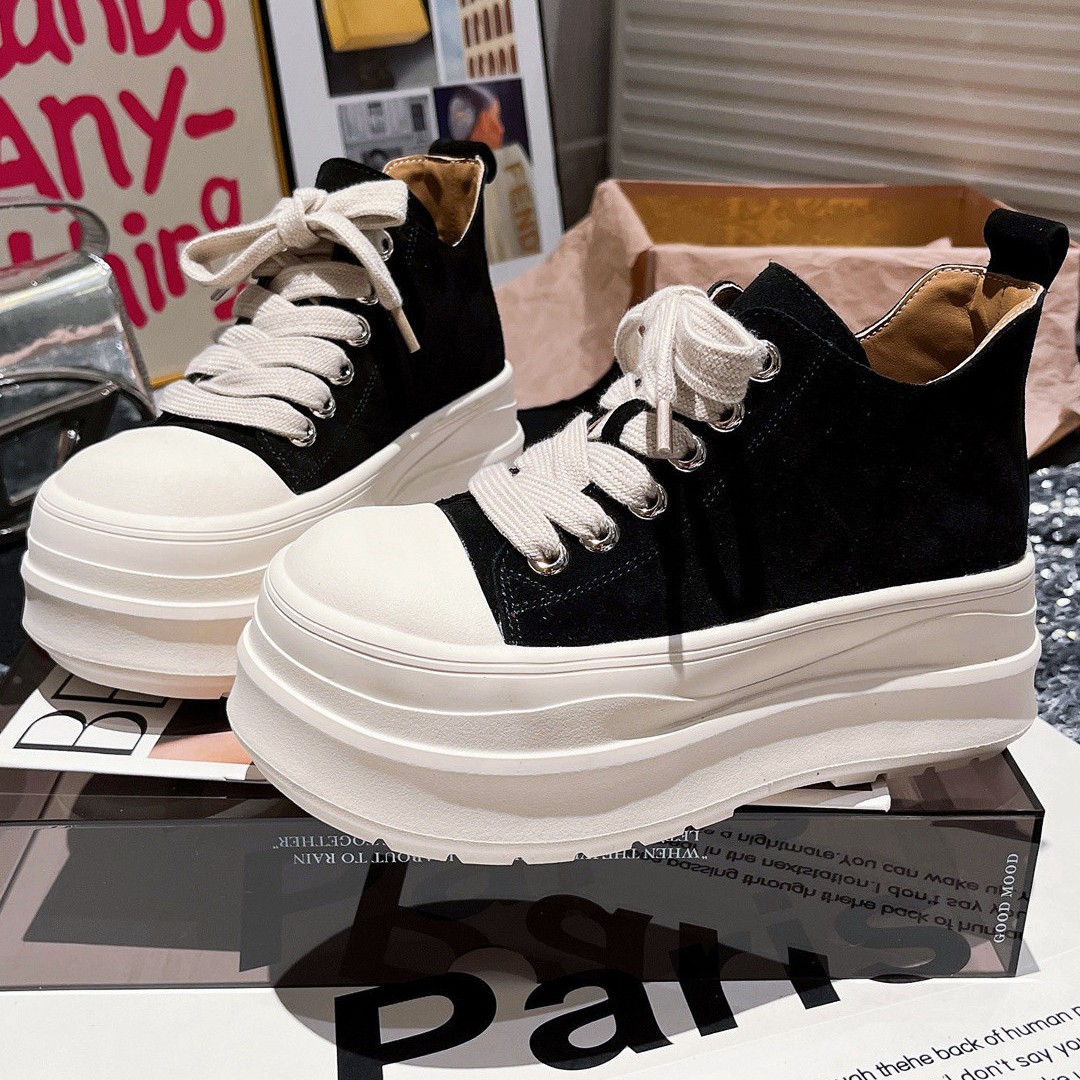 2025年新款磨砂皮厚底松糕系带甜酷大头小个子6cm高帮休闲女鞋