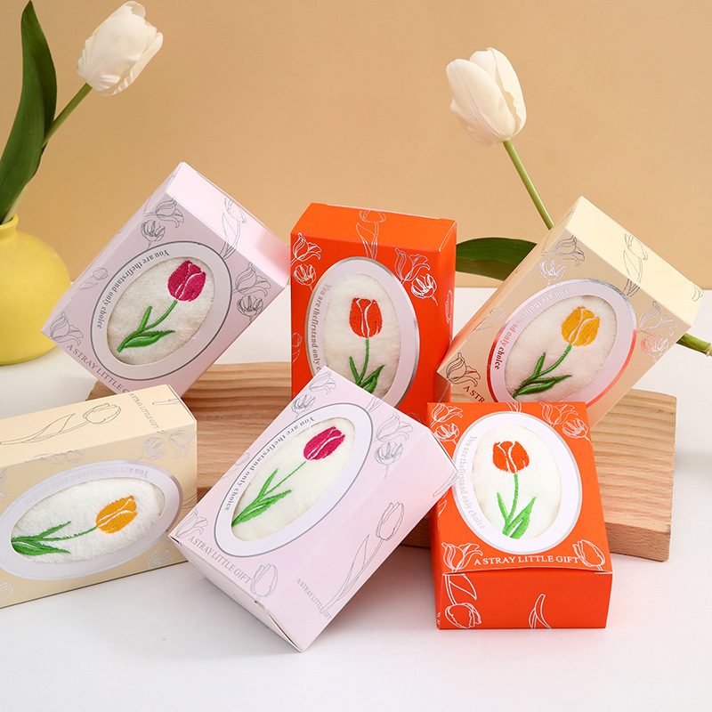 Tulip Gift Box Square Cartoon Embroidery Kindergarten Small Gift Wipe Hand Towel Wedding Gift Cute Accompanying Gift Tulip Gift Box Square Cartoon Embroidery Kindergarten Small Gift Wipe Hand Towel Wedding Gift Cute Accompanying Gift