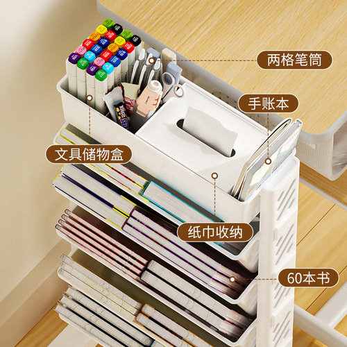 Mobile storage bookshelf, baby picture book stand, magazine rack, stationery paper towel multi-layer floor desk side bookshelf