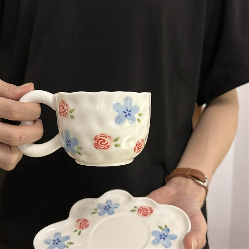 Облачная чашка корейская керамическая чашка для чая (Yun Duo), ручная роспись цветочной, 300 мл с блюдцем