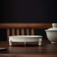 Song Pu Beige Ru Kiln Ru Фарфоровый горшок на трех ножках с подставкой для сухих пузырьков, держатель для горшка, аксессуары для чайного сервиза, керамический коврик для чайника с треснутым узором, можно использовать для украшения.
