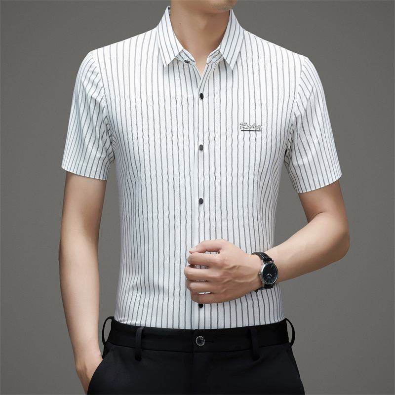 Summer Men's Business Casual Shirt Fashion POIO Short-sleeved Cardigan high quality Light Luxury Top High-grade Traceless