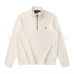 跨境潮牌刺绣小马半高拉链秋冬季男新款立领外穿百搭加绒卫衣