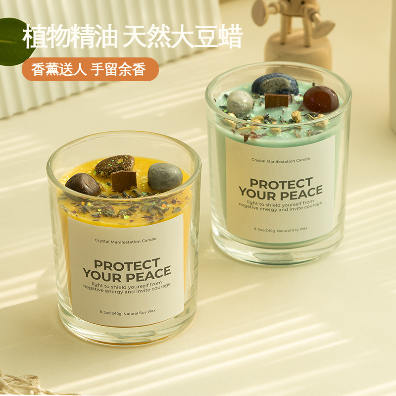 Vaso de vidrio de piedra transfronteriza, vela de soya, aroma romántico, regalo de cumpleaños, decoración del hogar, regalo de mano.