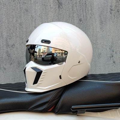 Motosiklet dəbilqələri — Retro Helmet for Men and Women - m-pearl-white-silver-plated