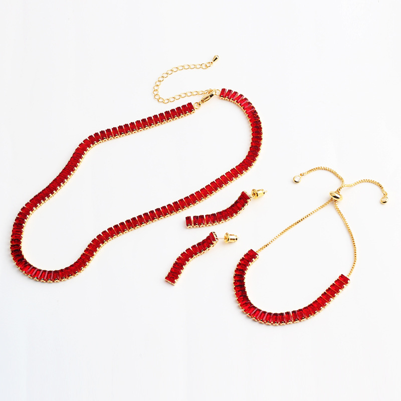 Fashion Square Copper Bracelets Earrings Necklace Inlay Zircon Copper Necklaces