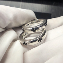 纯银克罗伈复古圆润凹十字环戒指欧美小众嘻哈指环朋克经典情侣款