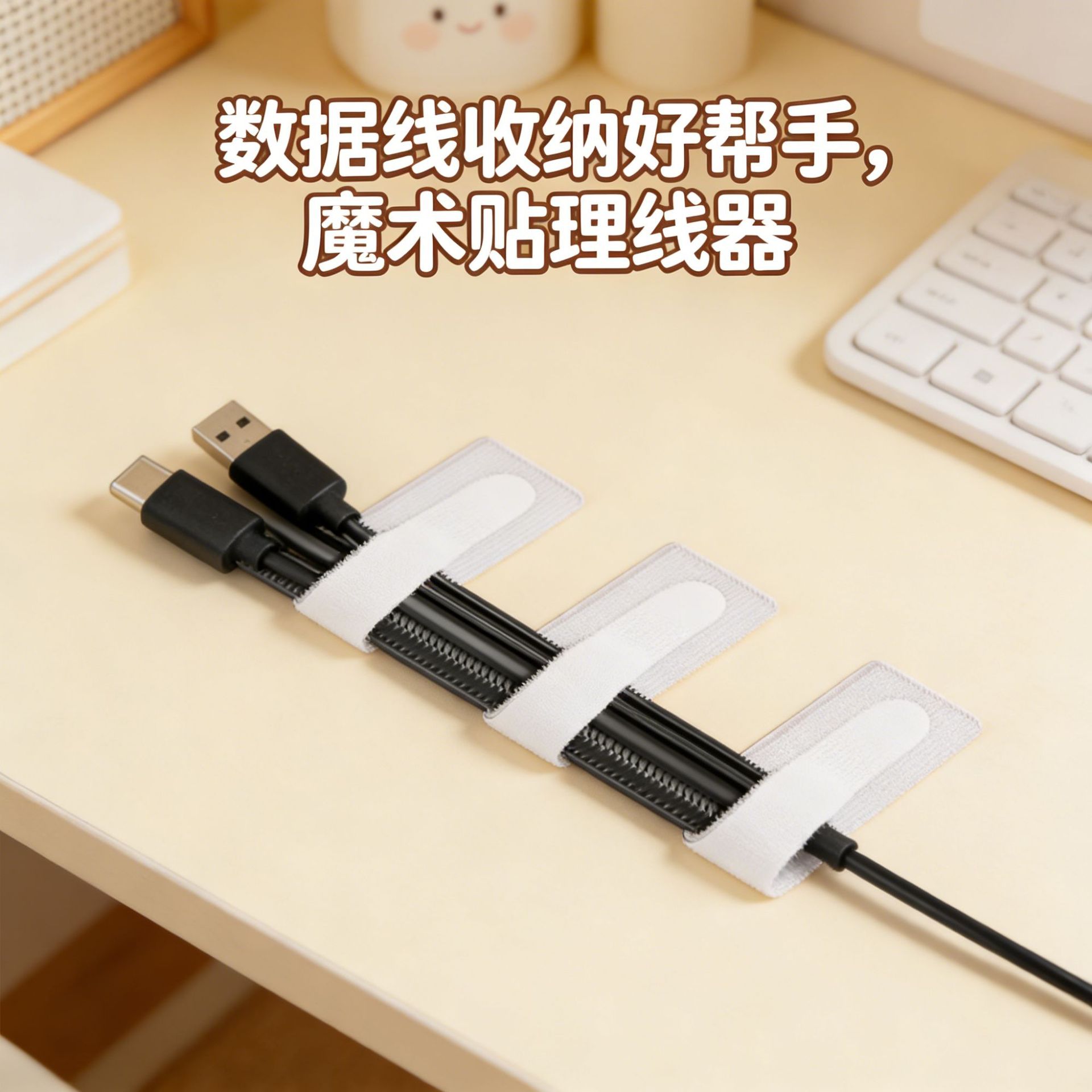 理线器数据线收纳神器桌面电脑束线魔术贴扎带电线网线走线固定器