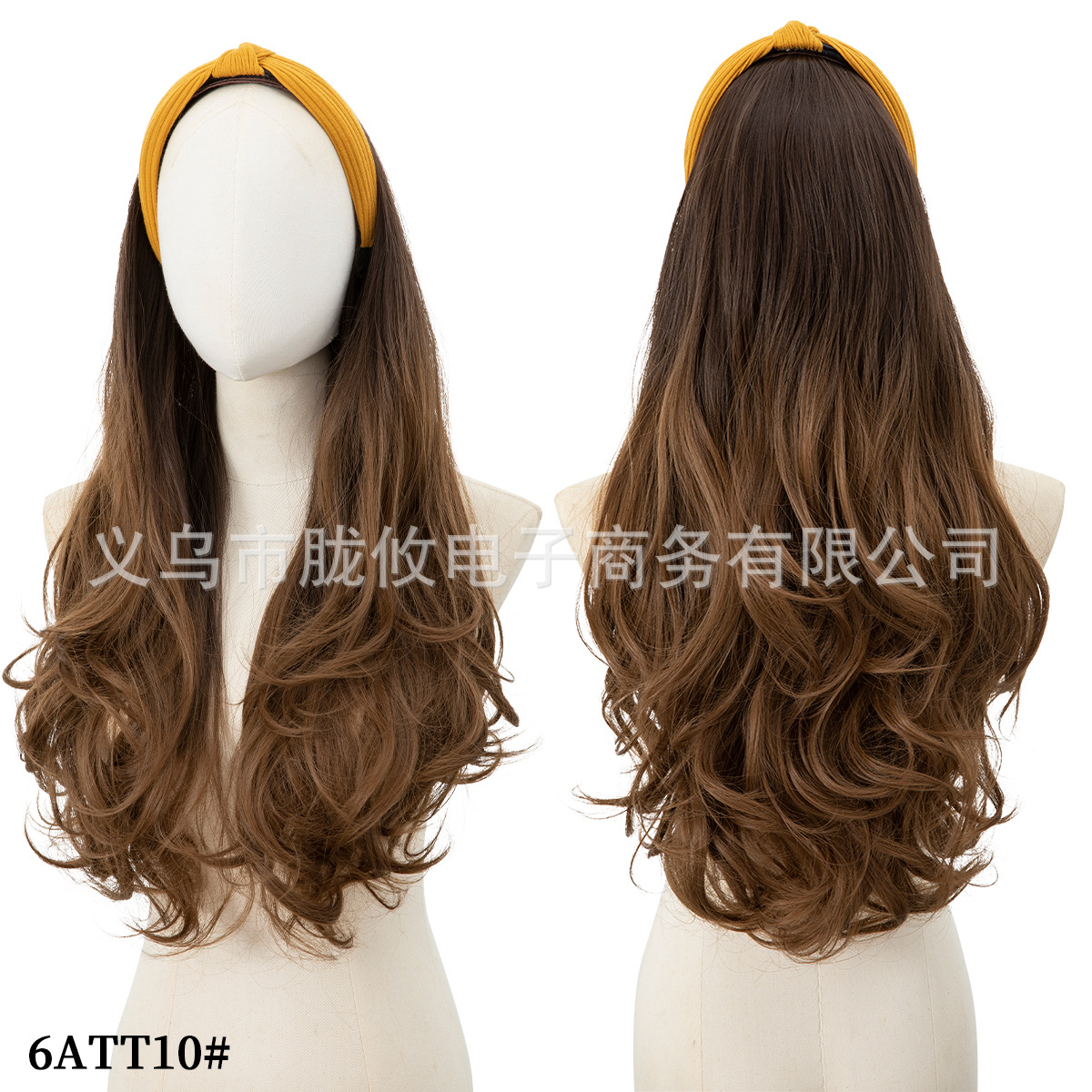 Pelucas europeas y americanas transfronterizas para mujer, diadema larga y rizada, medio casco, medio casco de fibra química de onda grande, medio casco hairwigs