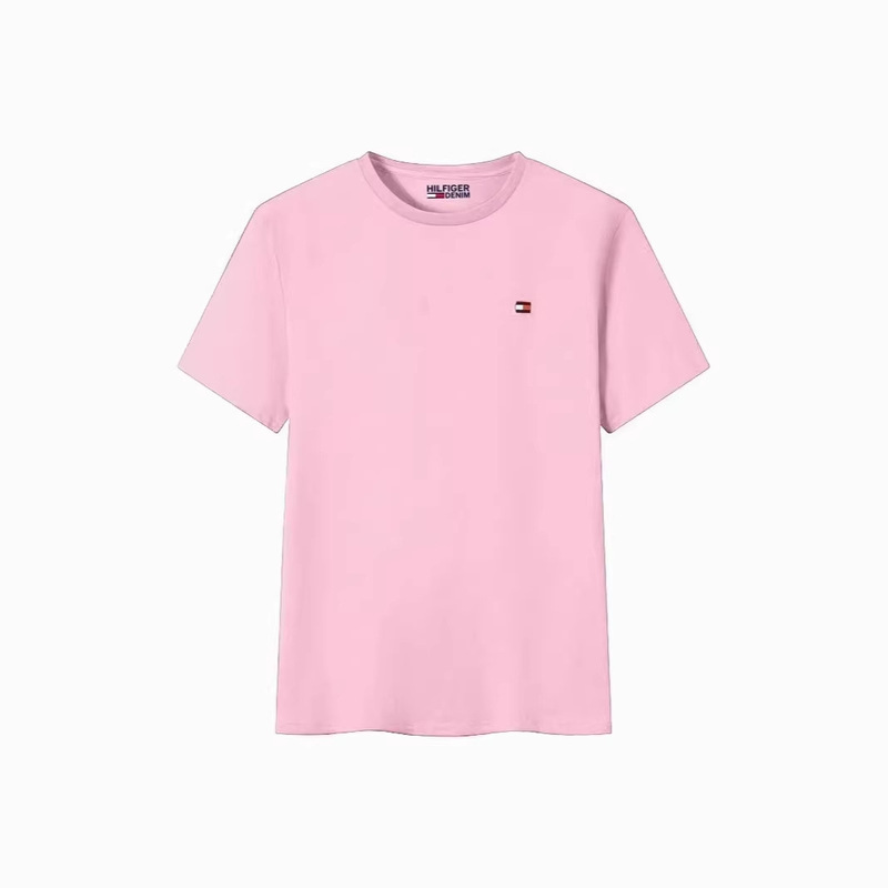 Short-Sleeved T-Shirt for Men with Embroidery My Tommy T0M Versatile Cross-Border Casual Summer Men's Top Pure Cotton Round Neck T-Shirt Solid Color