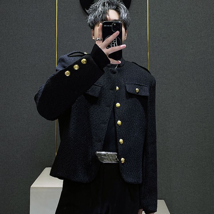 2025 New Autumn and Winter Fashion High-End Stand Collar Round Neck Chanel-Style Short Coat Tweed Trendy Single-Breasted Jacket