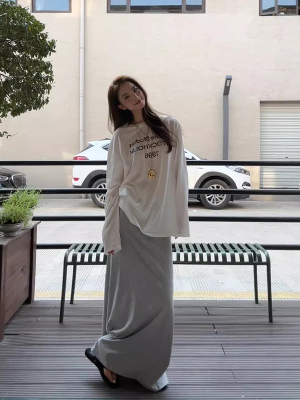 美式复古字母印花白色长袖T恤女夏季薄款外搭宽松防晒衫罩衫上衣|undefined