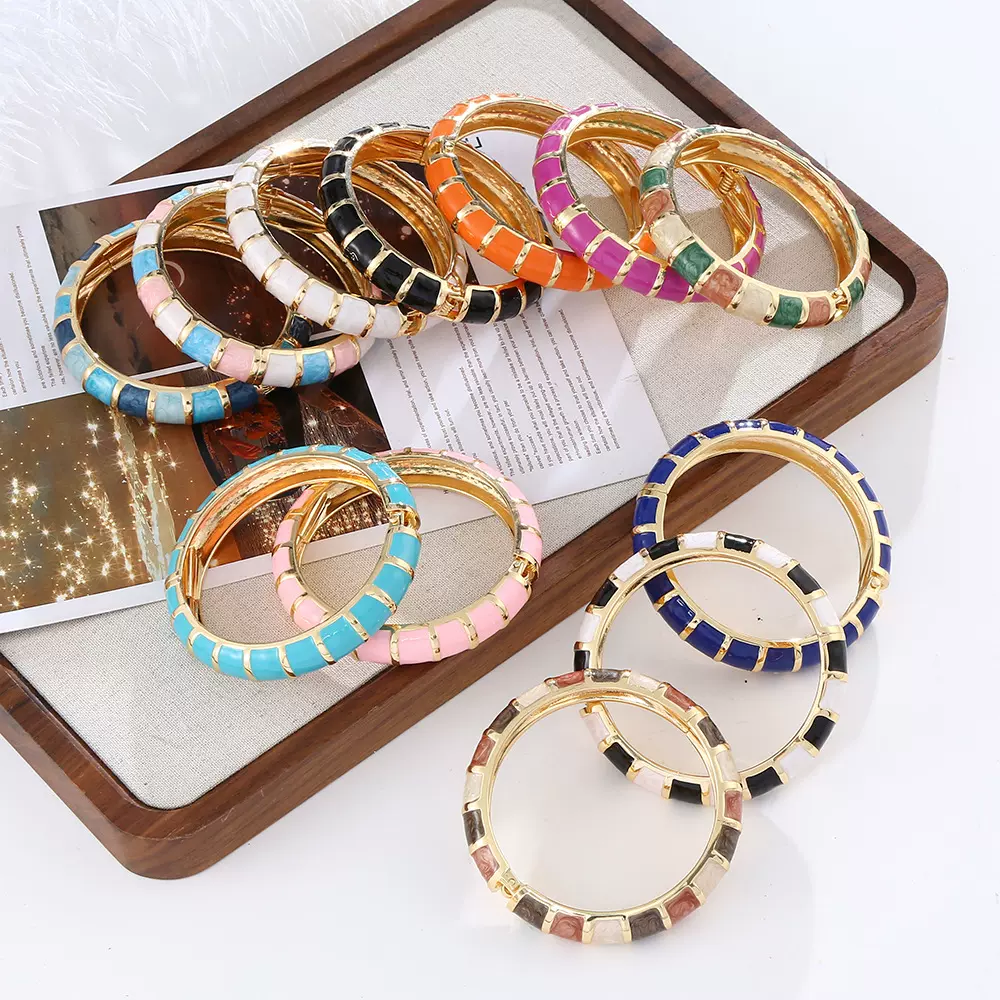 热销波西米亚珐琅彩色滴油手镯复古高级感手环个性百搭手饰