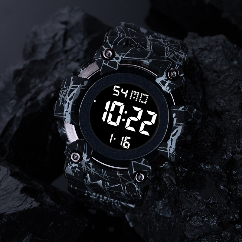 Amazon moda gran dial reloj electrónico estudiante masculino moda impermeable alarma luminosa deportes estilo reloj electrónico