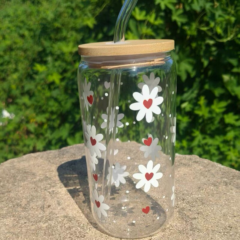 跨境现货印花可乐杯蝴蝶印花水杯高硼硅玻璃杯粉色磨砂可乐杯批发|undefined