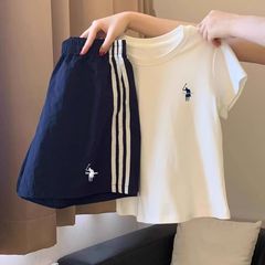 一整套穿搭休闲运动裤套装女夏季短袖纯棉t恤五分短裤上衣两件套