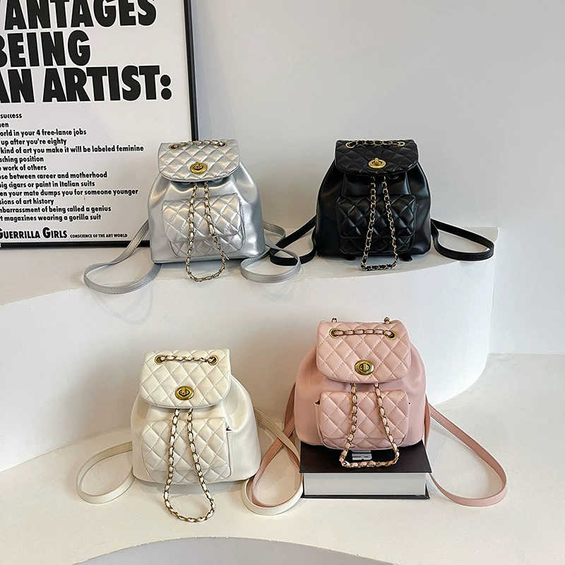 Fashionable backpack with diamond pattern, one-shoulder bag, Chanel style