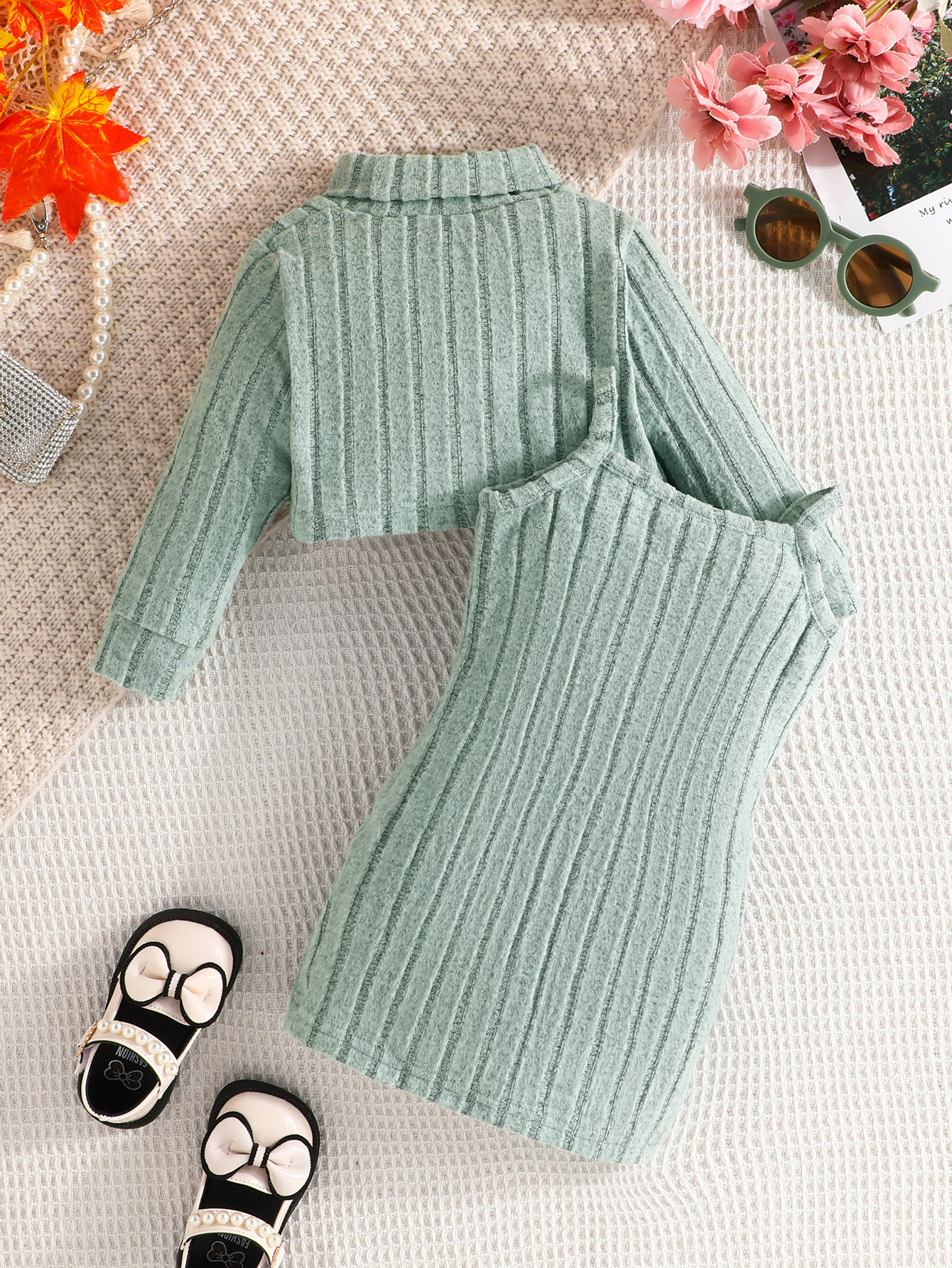Mädchen Strickoberteil Und Rock Set Langarm Herbst Outfit_voghion.com