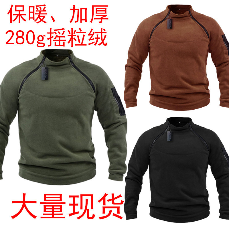 Thick 280g Polar Fleece Cross-Border Spot European and American Stand-Up Collar Men's Loose Pure Color Outdoor Warm Tactical Men's Sweatshirt Thick 280g Polar Fleece Cross-Border Spot European and American Stand-Up Collar Men's Loose Pure Color Outdoor Warm Tactical Men's Sweatshirt