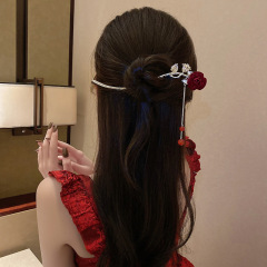 Chinetic-style Chinese rose hairpin, ancient charm, exquisite tassel hairpin, high-end retro Hanfu bride headpiece