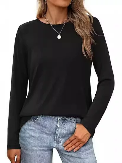 European and American Women's Top Foreign Trade Base Shirt Women's High-end Loose Round Neck Winter plus size Milk Silk Inner T-shirt