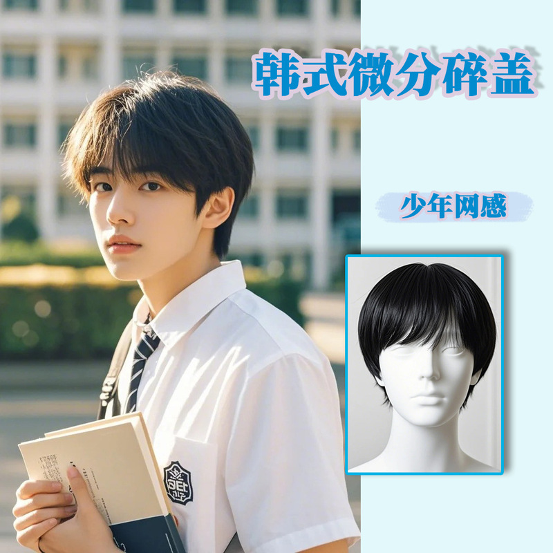 かつらの男性のショートヘアの韓国版のハンサムな男性の微分は男性の日常の自然な男性のタイプの全体のカバーの式の全体のトップを覆います。|undefined