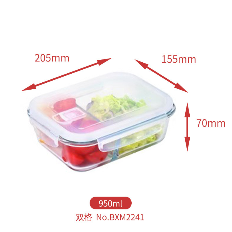 Caja de almuerzo de vidrio horno microondas calefacción tazón refrigerador alto boro más nítido trabajador de oficina caja de almuerzo de tres rejillas