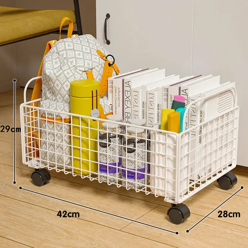 Cesta de almacenamiento debajo de la mesa con caja de acabado de poleas, cesta de almacenamiento de libros para estudiantes, cesta de almacenamiento de juguetes móviles