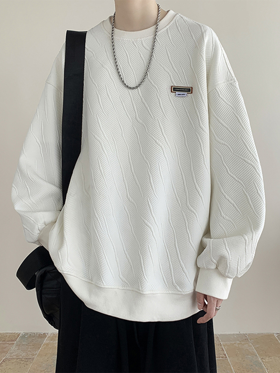 Textura suéter de cuello redondo los hombres Primavera y Otoño 2023 nueva marca moda ropa suelta pesada con capucha manga larga top