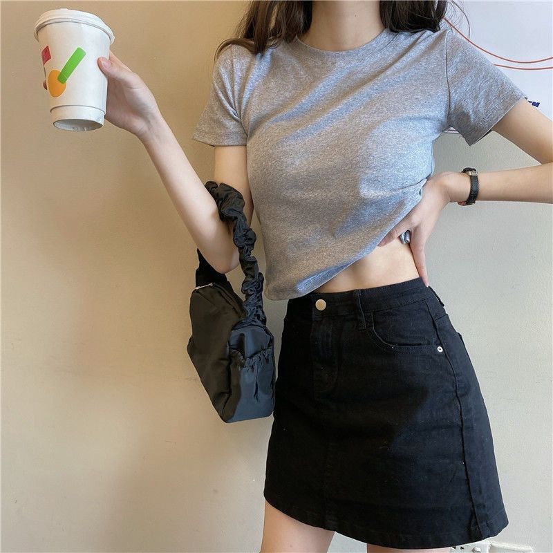 2026 nuevo puro deseo de chicas calientes cuello redondo hombro camiseta de manga corta camiseta de base para mujeres delgadas y delgadas camiseta corta image 3