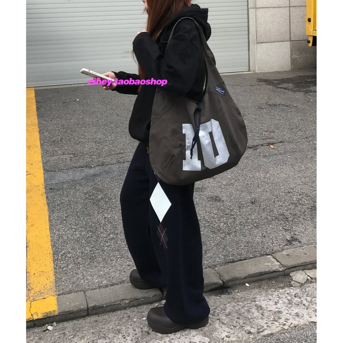 Eihey hey hey 10 주년 기념 카키 어깨 토트 백 디지털 인쇄 언더암 가방 휴대용 캔버스 가방 여성용 가방