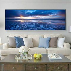 Single Piece Blue Sky Sunset Ocean Oil Painting High Definition Home Hotel Inn Simple Decorative Painting Background Wall Bedside Wall Art