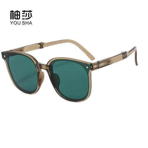 Sunglasses  New Anti-UV Strong Light Sunscreen Sunglasses Big Face Slimming Trendy Street Photography Folding Sunglasses