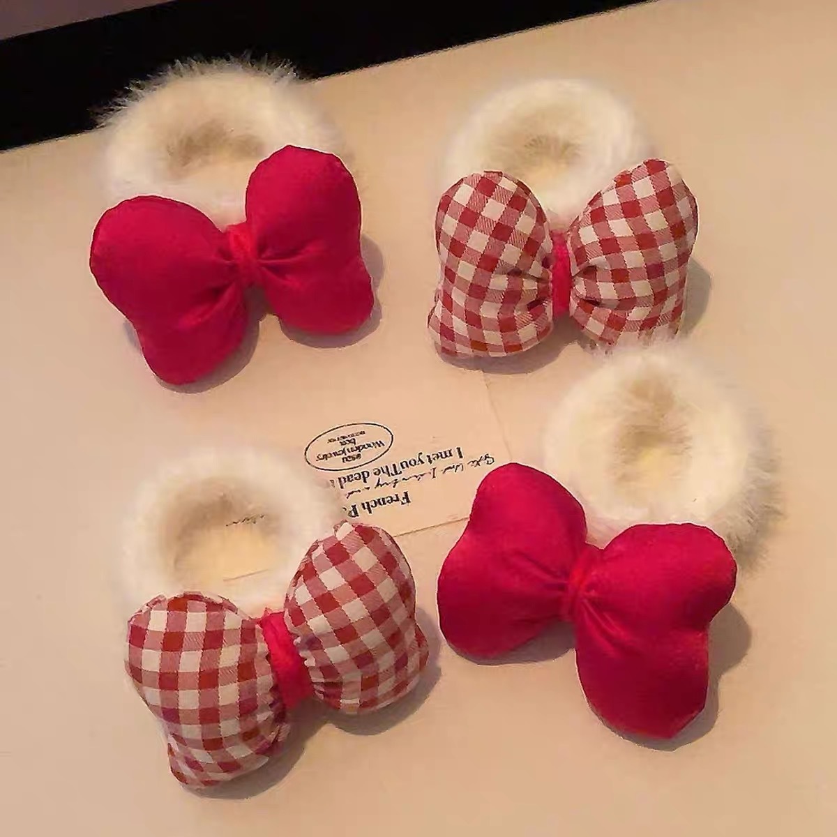 Anillo de pelo de peluche rojo para niños gran arco de caráter bolas de cabello estudiantes adornos de cabello a cuadros lindos