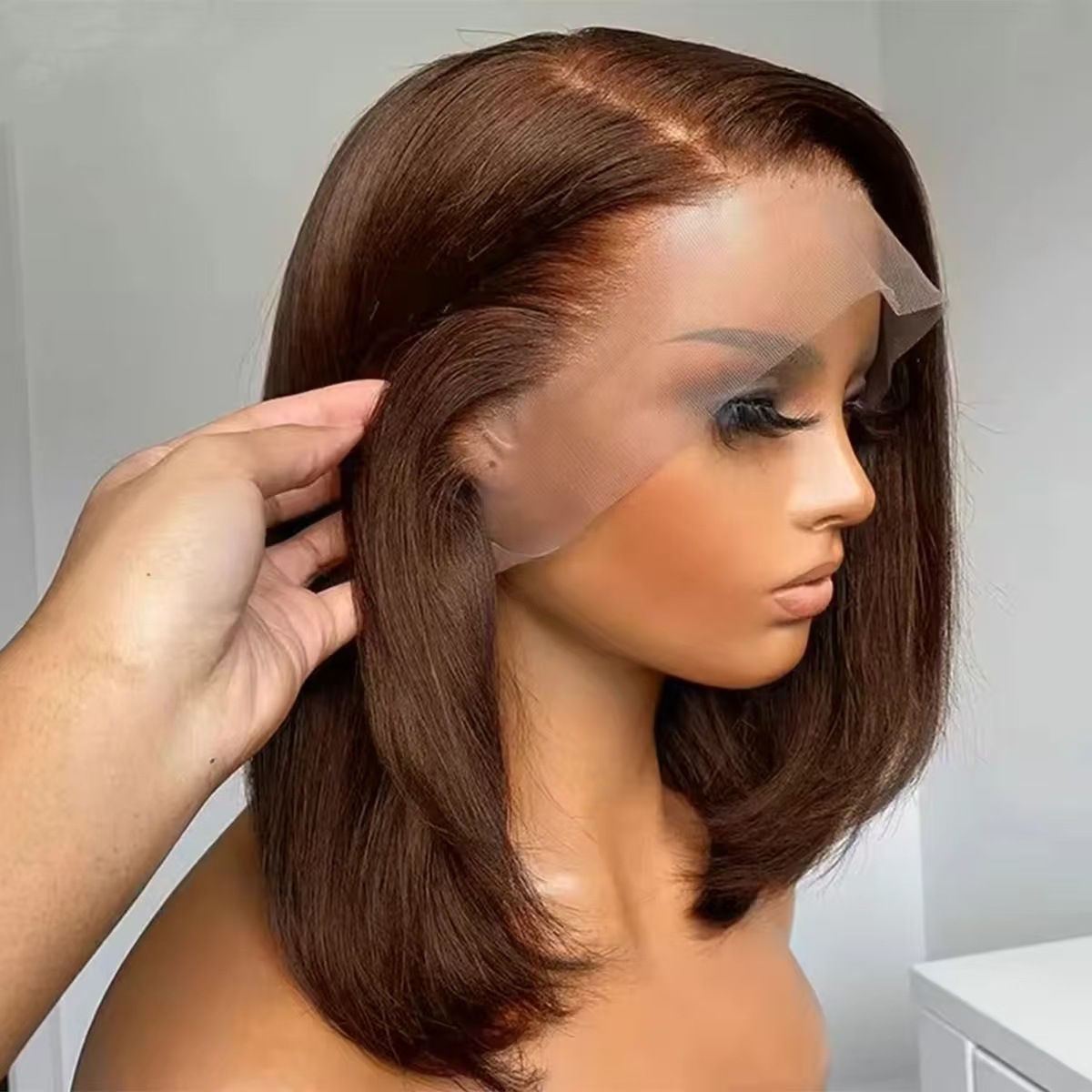 13*4Frontal Straight Bob Brazilian Human Hair Brown 4 # Wig