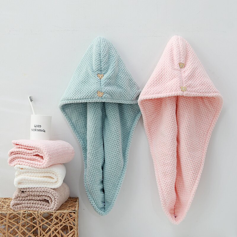 Factory dropshipping thick double-layer headscarf quick-drying coral velvet women's towel bath cap water-absorbent hair drying hat