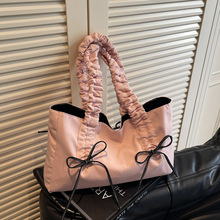 褶皱蝴蝶结包包女士2025新款潮韩国托特包大容量帆布包高颜值女包