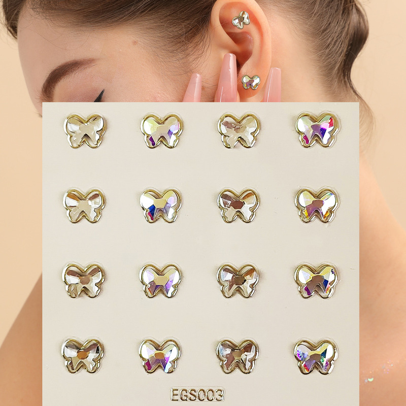 Hot Selling Butterfly Earrings Ear Diamond Stickers Light Luxury Earrings Design Women's Simple Temperament Easiest for Match Personalized Ear Diamond Tattoo Stickers