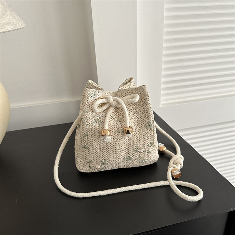 Woven Bag Women's Bag New Trendy 2023 Summer Straw Cute Fairy Small Fresh Bucket Bag Personalized Single Shoulder Crossbody Bag Woven Bag Women's Bag New Trendy 2023 Summer Straw Cute Fairy Small Fresh Bucket Bag Personalized Single Shoulder Crossbody Bag