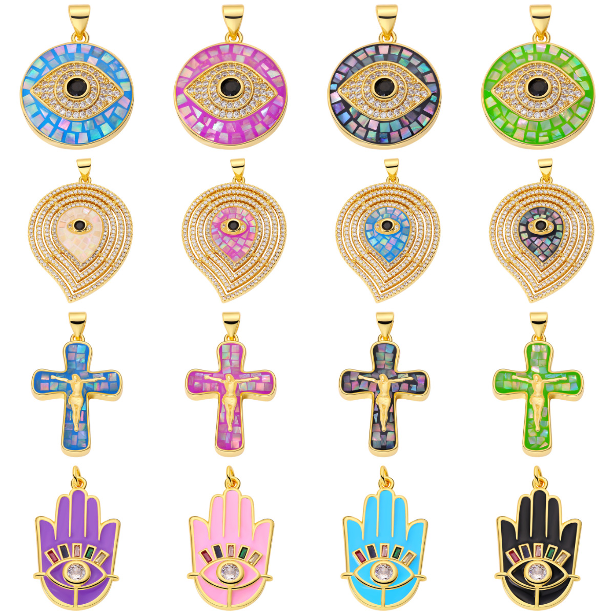 9g Weight Pendant Jewelry Making Type Zircon Inlay Material DIY Jewelry Accessories Classification 1 Piece Quantity Copper Material Devil's Eye, Palm, Heart Shape Pattern Enamel, Plating Design Retro, Classic Style Style 1 Piece Copper Zircon Devil's Eye Palm Heart Shape Pendant 7
