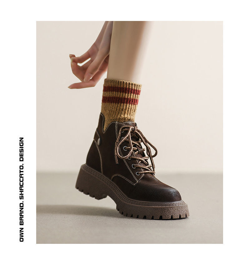 Versatile Women's Ankle Boots With Thick Sole Lace-up Autumn Style_voghion.com