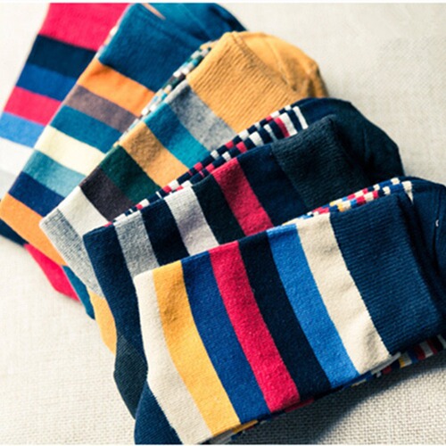 New Men's Medium Calf Socks, Fashion Color Striped Men's Socks, Autumn/Winter Cotton Socks Wholesale