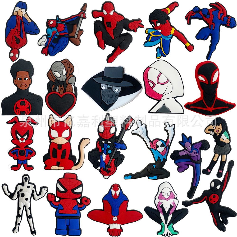 Superhéroe Spider-Man serie Anime agujero zapatos accesorios de jardín zapato flor accesorios de DIY Flor de zapato extraíble